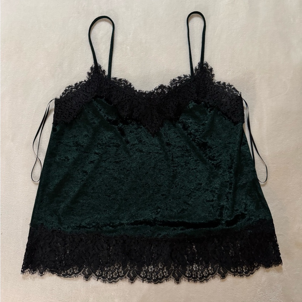 H&M Dark Green Lace Velvet Top